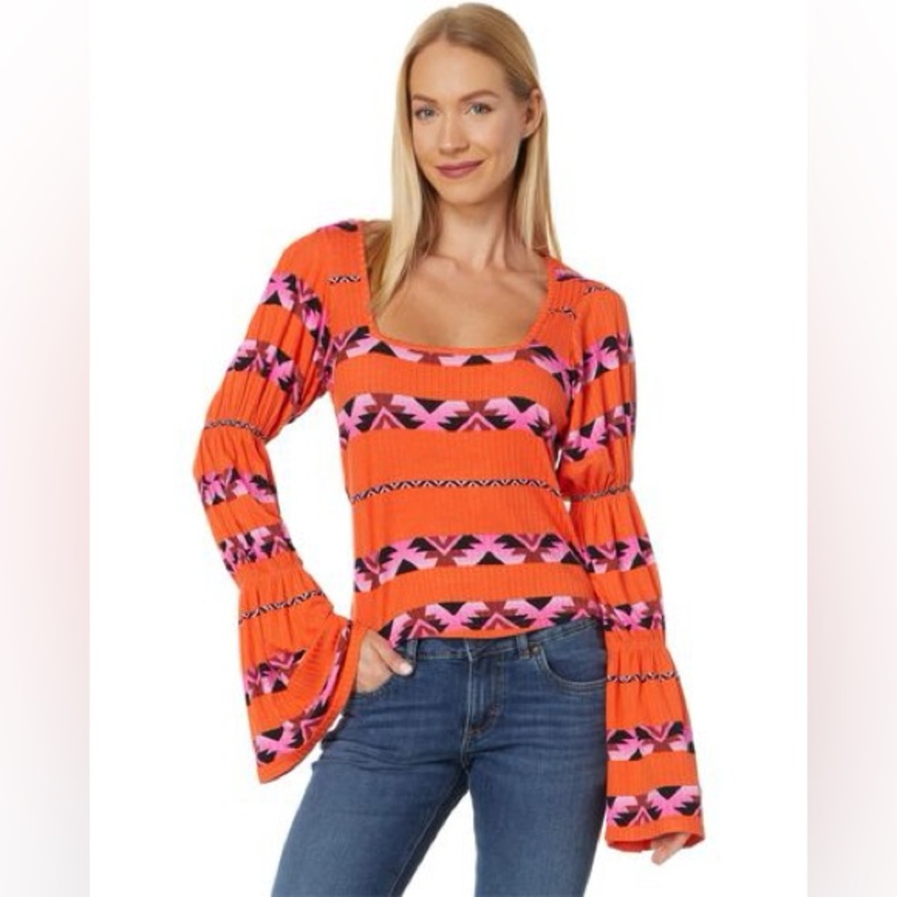 Women's Wrangler Banded Sleeve Square Neck Top Orange size medium